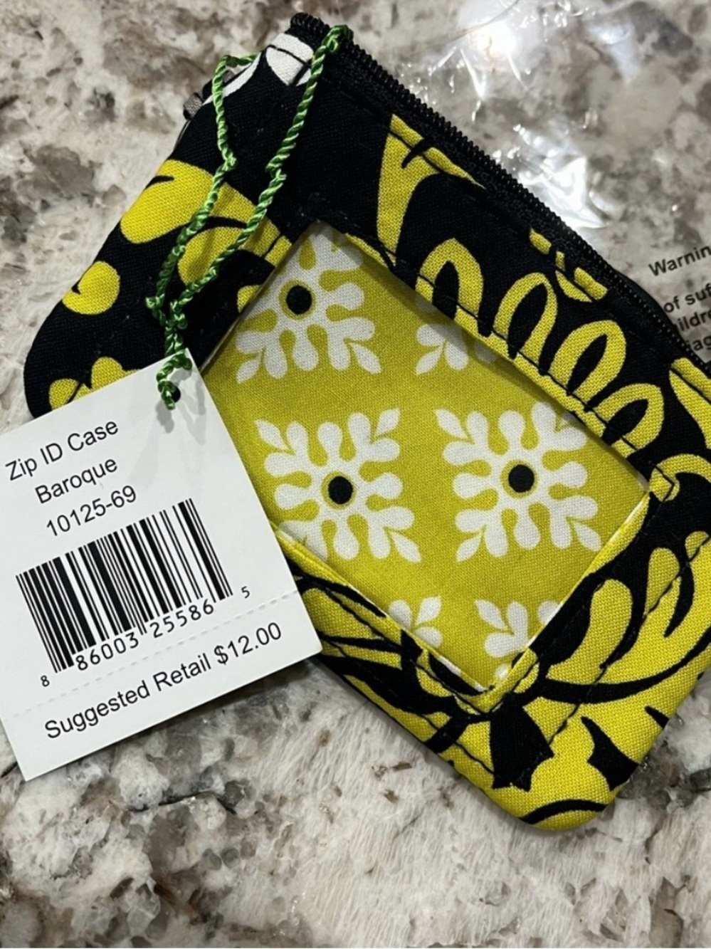 Vera Bradley Yellow and Black Baroque Zip ID Case